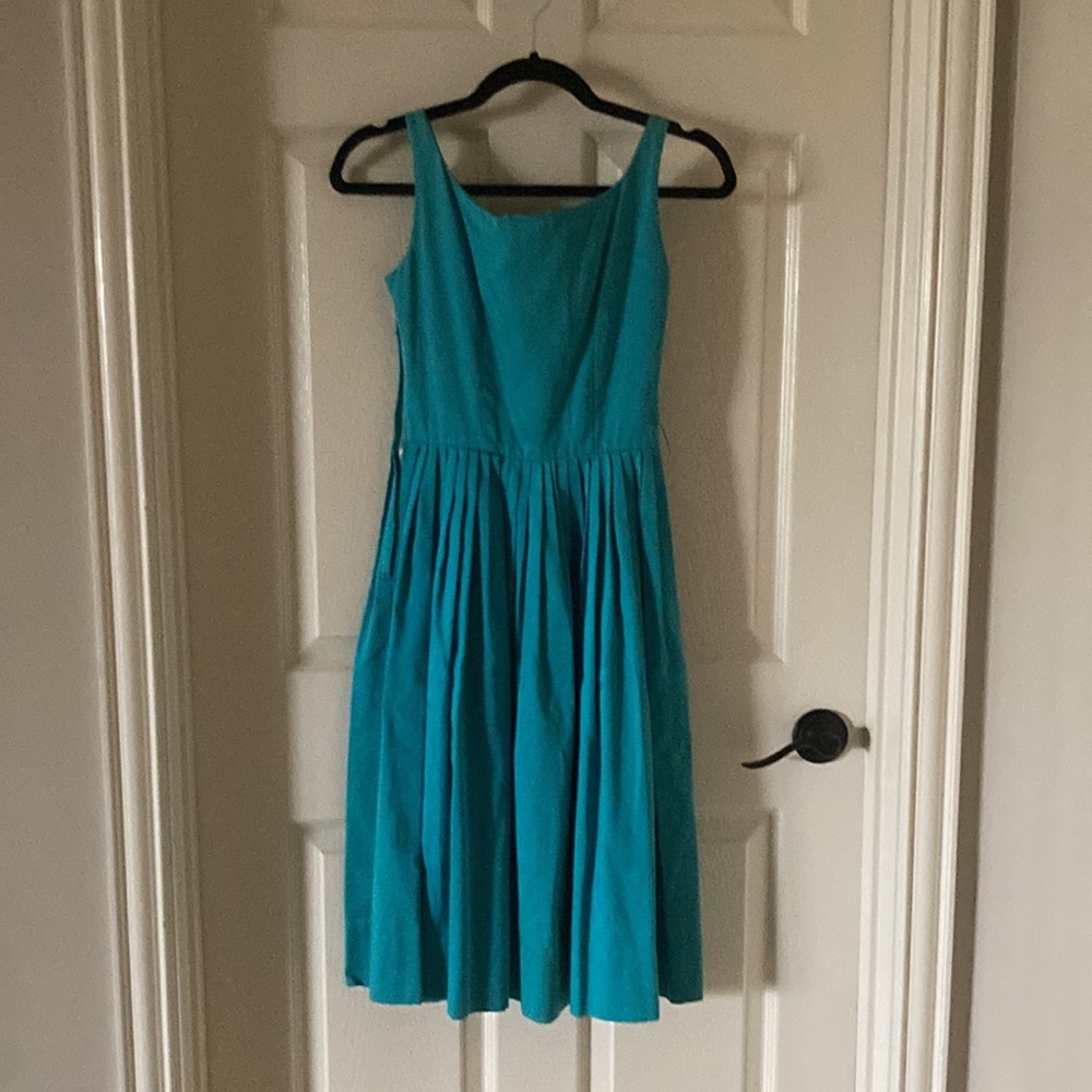 Vintage 1950’s Teena Paige Fit and Flare Dress Teal Pleated Blue Swing MIDI Mini - Picture 8 of 10